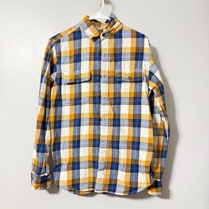 Men’s Old Navy Regular Fit Vintage Flannel Yellow And Blue, 100% Cotton, Small